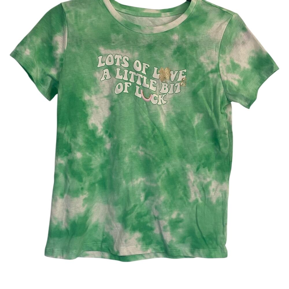 Girls Size 14 Green Tie Dye St Patrick’s Day Graphic T-Shirt Lucky Shamrock